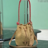 Best Quality Prada Crochet straw-like mini bucket bag 1BE068 Beige 2025