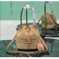 Promotional Prada Crochet straw-like and leather mini bucket bag 1BE068 2025