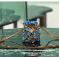 Luxury Cheap Prada Crochet straw-like mini pouch 1NR040 Blue 2025