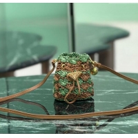 Best Quality Prada Crochet straw-like mini pouch 1NR040 Green 2025