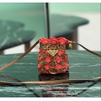 Most Popular Prada Crochet straw-like mini pouch 1NR040 Orange 2025