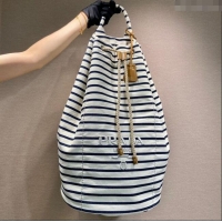 Best Product Prada Mens Striped canvas drawstring duffel bag 2VY011 Ivory White/Blue 2025