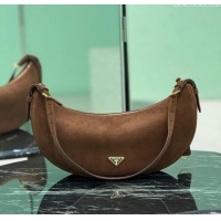 Top Quality Prada Demi-lune large suede shoulder bag 1BC255 Cocoa Brown 2025