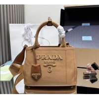 Pretty Style Prada Jardiniere small linen blend handbag 1BG464 Tabacco Brown 2025