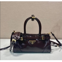 Affordable Price Prada Bonnie small leather handbag 1BA486 Dark Brown 2025