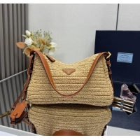 Promotional Prada Aimee medium straw-like shoulder bag 1BC229 Beige 2025