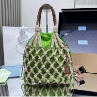 Grade Quality Prada Noue medium cotton macramé bucket bag 1BC111 Cord/Green 2025