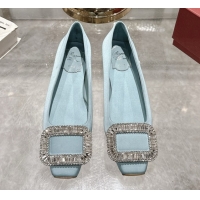 Best Product Roger Vivier Belle Vivier Ballerinas in Satin with Crystal Buckle Light Blue 5073111