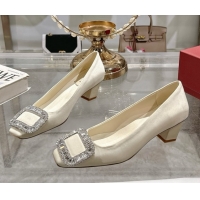 Grade Quality Roger Vivier Belle Vivier Pumps in Satin with Crystal Buckle 4.5cm Heel White 5073112