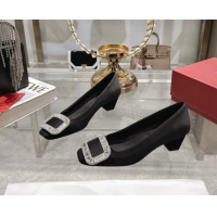 Low Price Roger Vivier Belle Vivier Pumps in Satin with Crystal Buckle 4.5cm Heel Black 5073116