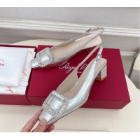 Shop Cheap Roger Vivier Belle Vivier Slingback Pumps with Crystal Buckle 4.5cm Heel Silver 5080112