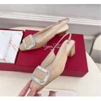 Buy Discount Roger Vivier Belle Vivier Slingback Pumps with Crystal Buckle 4.5cm Heel Beige Satin 5080115