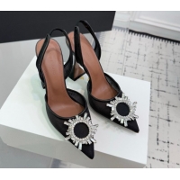 Good Quality Amina Muaddi Begum Embellished Slingback Pumps 9.5cm in Mesh and Strass Buckle Black 50604117