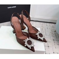 Grade Quality Amina Muaddi Begum Embellished Slingback Pumps 9.5cm in Mesh and Strass Buckle Brown 50604120
