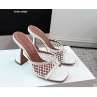 Good Quality Amina Muaddi Lupita Mesh Heel Slides Sandal 9.5cm White 2025 AM070901