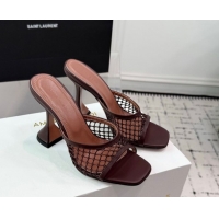 Popular Style Amina Muaddi Lupita Mesh Heel Slides Sandal 9.5cm Brown 2025 AM070901