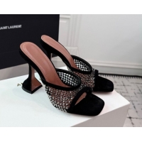 Top Design Amina Muaddi Lupita Mesh Heel Slides Sandal 9.5cm with Studs Black 2025 AM070901