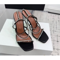 Luxurious Amina Muaddi Glid Ankle Strap Sandals 9.5cm in PVC and Leather with Strass Black 2025 AM070902