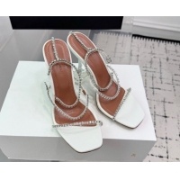 Top Grade Amina Muaddi Glid Ankle Strap Sandals 9.5cm in PVC and Leather with Strass White 2025 AM070902