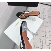 Good Quality Amina Muaddi Gilda Heel Slides Sandal 9.5cm in PVC and Leather with Strass Black AM070903