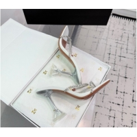 Top Grade Amina Muaddi Gilda Heel Slides Sandal 9.5cm in PVC and Leather with Strass White AM070903