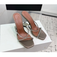Shop Duplicate Amina Muaddi Gilda Heel Slides Sandal 9.5cm in PVC and Leather with Strass Grey AM070903