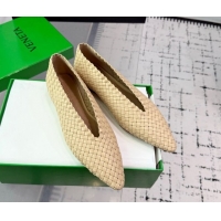 Buy Discount Bottega Veneta Sofia Ballerinas Flat in Padded Intreccio Leather Beige 827698