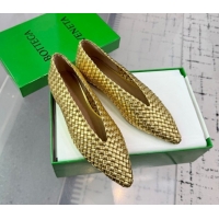 Good Looking Bottega Veneta Sofia Ballerinas Flat in Padded Intreccio Leather Gold 827698
