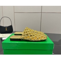 Buy New Cheap Bottega Veneta Riva Flat Slides Sandal in Woven Knotted Leather Gold 50709062