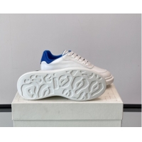 Top Design Alexander McQueen Oversized Sneakers in Calfskin Leather AM19 White/Blue 5081906