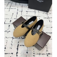 Buy Cheap Alaia Ballet Flats in Raffia Straw with Double Buckle Strap 0810 Khaki 2024