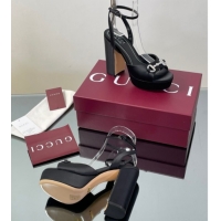 Unique Style Gucci Satin Platform Sandals 11.5cm with Strass Horsebit Black 0711138