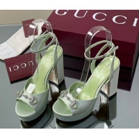 Top Grade Gucci Satin Platform Sandals 11.5cm with Strass Horsebit Green 0711139