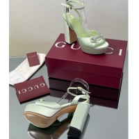Top Grade Gucci Satin Platform Sandals 11.5cm with Strass Horsebit Green 0711139
