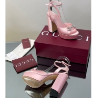 Discount Gucci Satin Platform Sandals 11.5cm with Strass Horsebit Pink 50711140