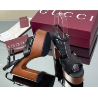 Buy New Cheap Gucci Platform Sandals 13cm with Wood-Like Outsole in Lambskin Leather Black 50711142
