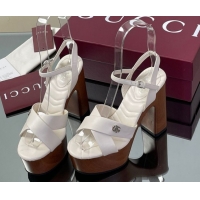 Most Popular Gucci Platform Sandals 13cm with Wood-Like Outsole in Lambskin Leather White 50711144