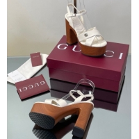 Most Popular Gucci Platform Sandals 13cm with Wood-Like Outsole in Lambskin Leather White 50711144