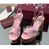 Best Product Gucci Platform Sandals 13cm with Wood-Like Outsole in Lambskin Leather Pink 50711145