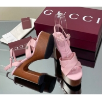 Best Product Gucci Platform Sandals 13cm with Wood-Like Outsole in Lambskin Leather Pink 50711145
