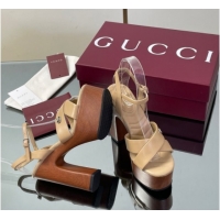 Shop Duplicate Gucci Platform Sandals 13cm with Wood-Like Outsole in Lambskin Leather Apricot 50711146