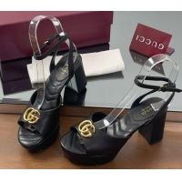 Buy Luxury Gucci Leather Platform Sandals 8.5cm with Double G Black 50711149