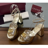 Purchase Gucci Leather Platform Sandals 8.5cm with Double G Gold 50711151