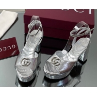 Popular Style Gucci Leather Platform Sandals 8.5cm with Double G Silver 50711152