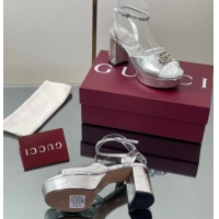 Popular Style Gucci Leather Platform Sandals 8.5cm with Double G Silver 50711152
