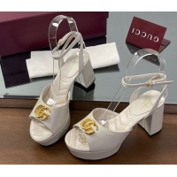 Good Looking Gucci Leather Platform Sandals 8.5cm with Double G White 50711153