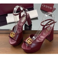 Luxurious Gucci Leather Platform Sandals 8.5cm with Double G Burgundy 50711154