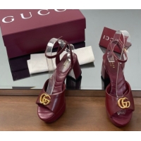 Luxurious Gucci Leather Platform Sandals 8.5cm with Double G Burgundy 50711154