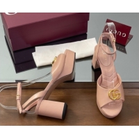 Best Grade Gucci Leather Platform Sandals 8.5cm with Double G Pale Pink 50711155