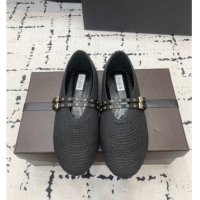 ​Low Cost Alaia Ballet Flats in Raffia Straw with Double Buckle Strap 0810 Black 2024